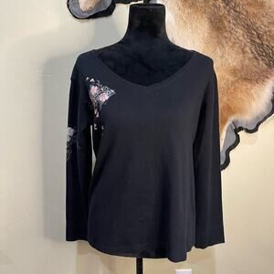 Y2K Harley-Davidson Womens Medium* Floral Long Sleeve‎ Shirt Biker Grunge Tattoo